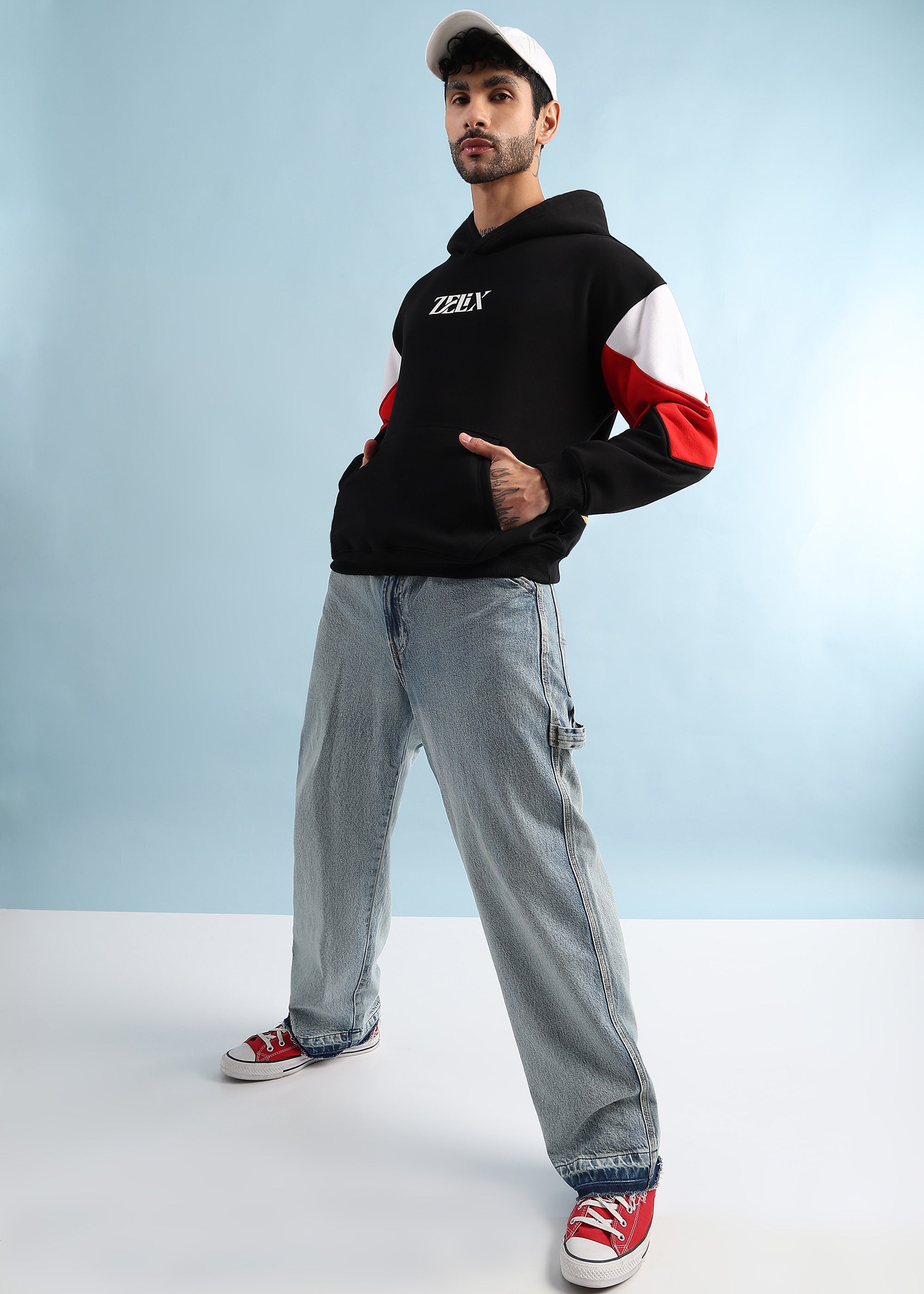 TRUE GRIT FLEECE HOODIE (BLACK RED)