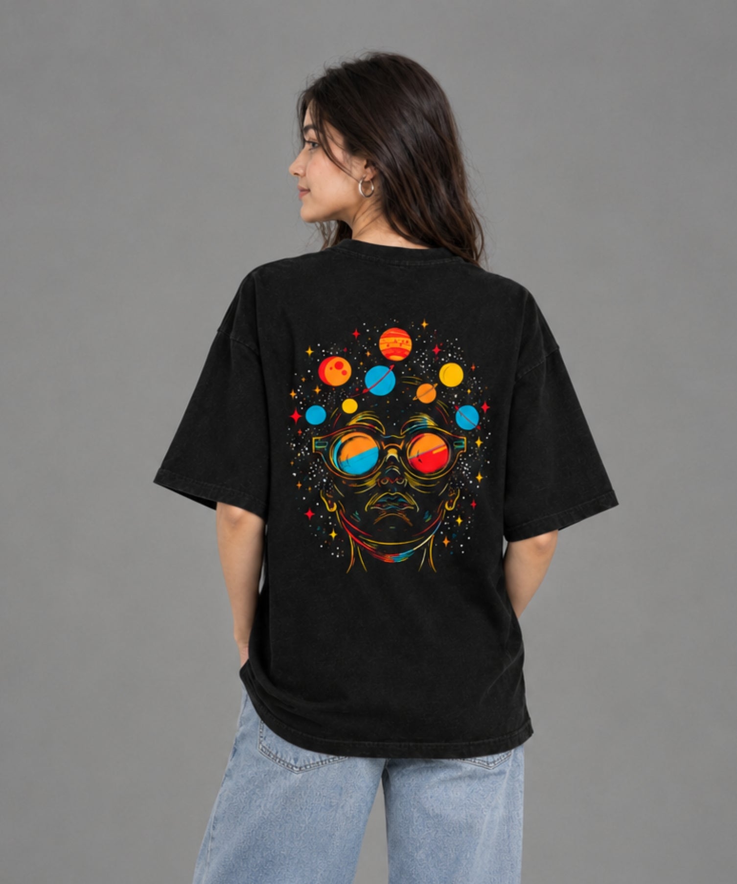 Women Astro Mind Over-Sized T-Shirt Black
