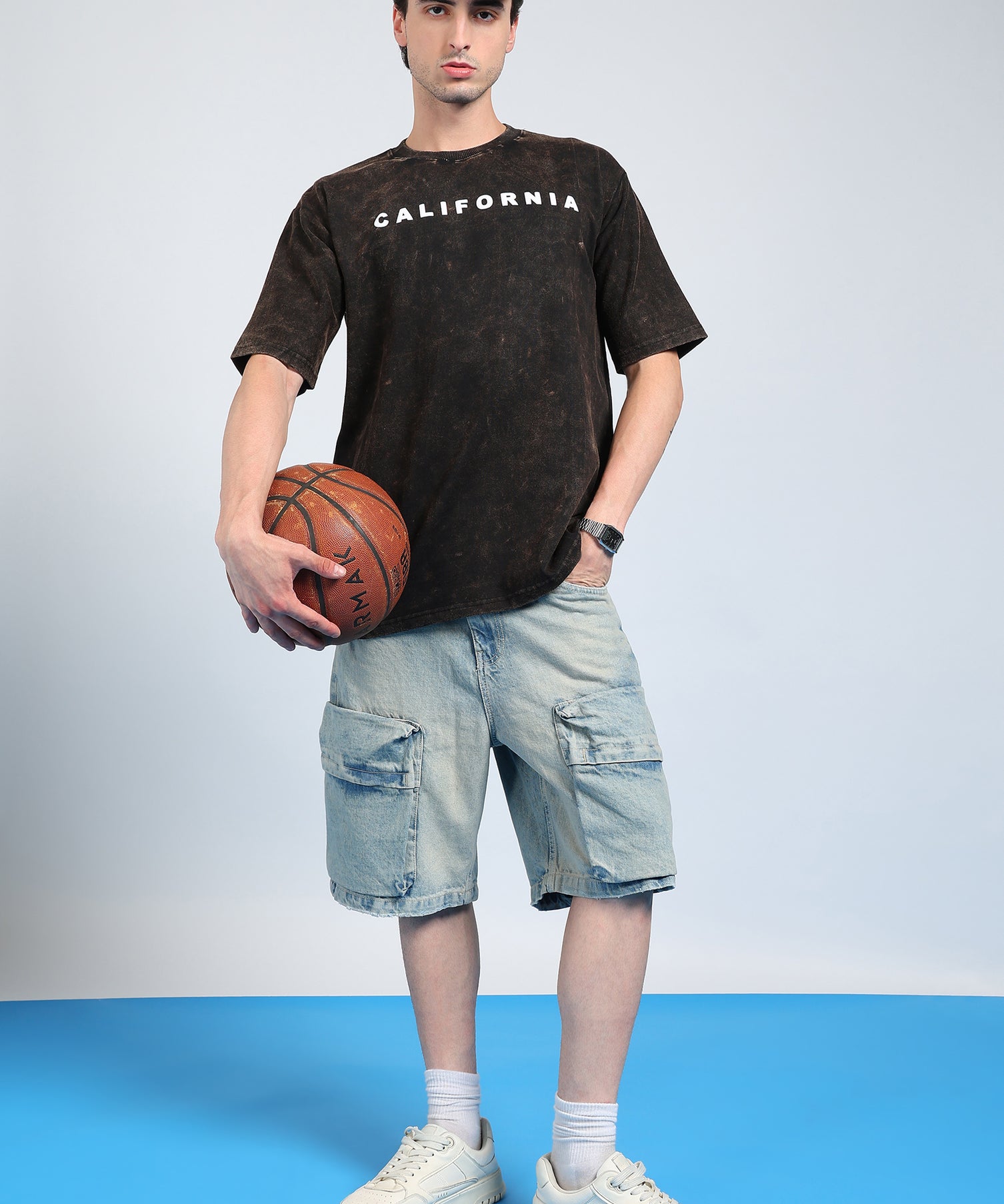 California Puff Acid Wash T-Shirt Brown