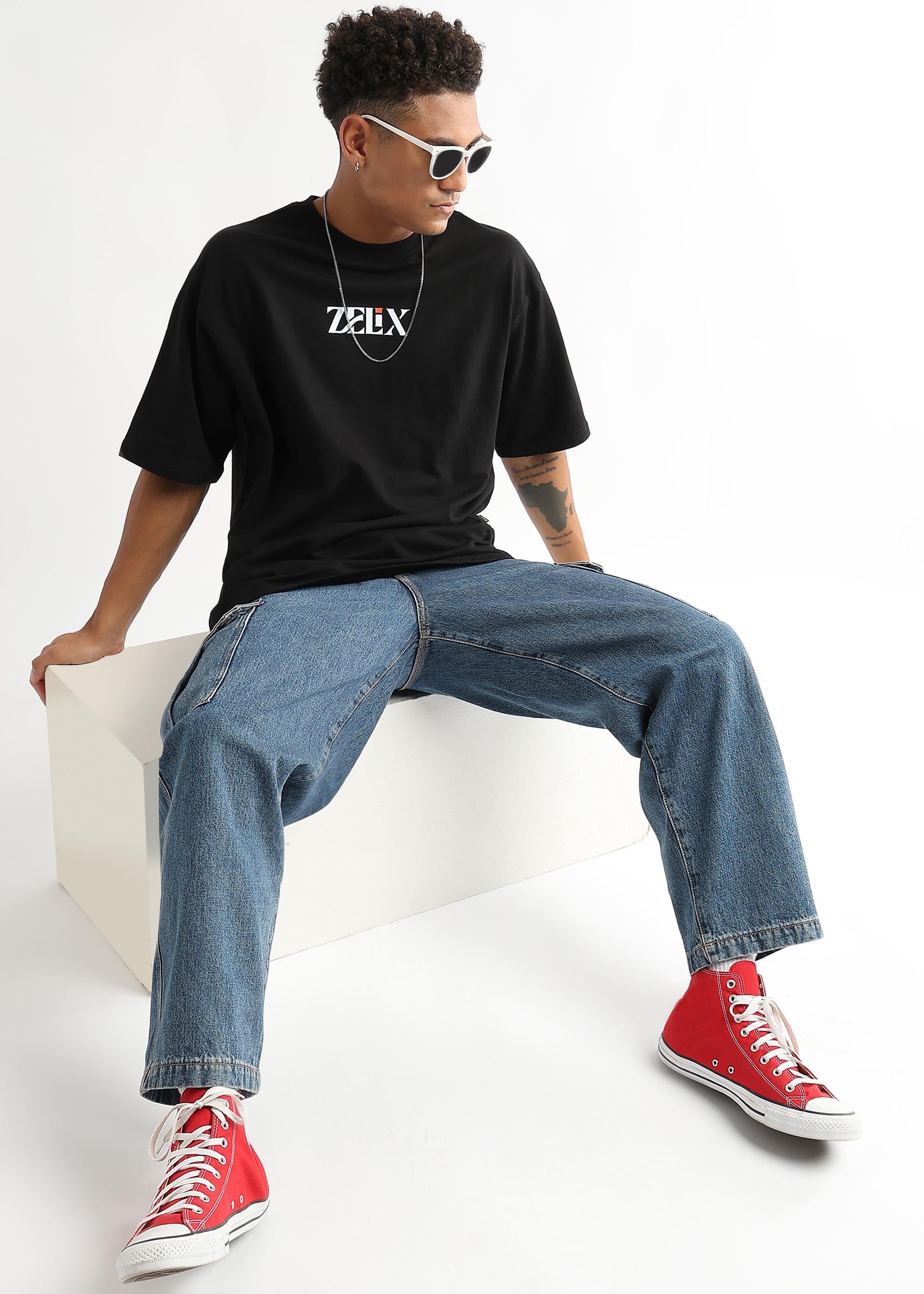 Heavy cotton oversized black “White Fury” shirt