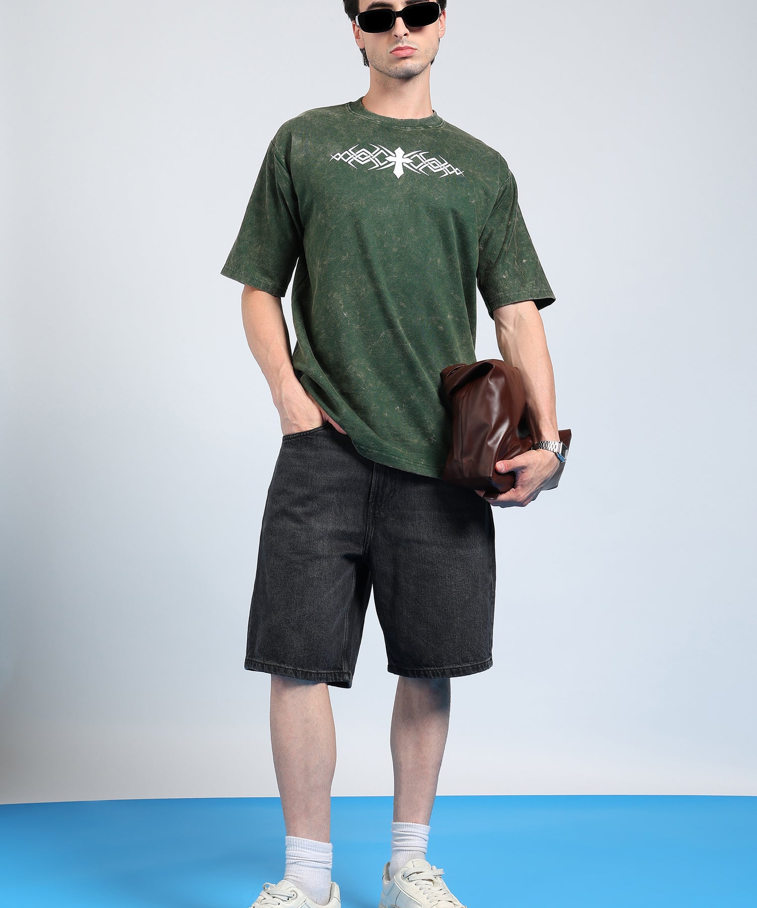 Cross Puff Acid Wash T-Shirt Green
