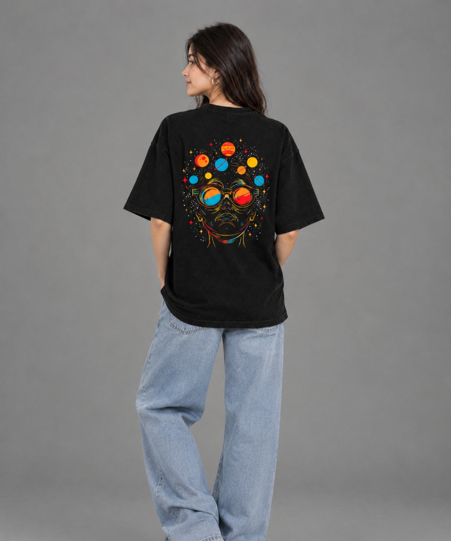 Women Astro Mind Over-Sized T-Shirt Black