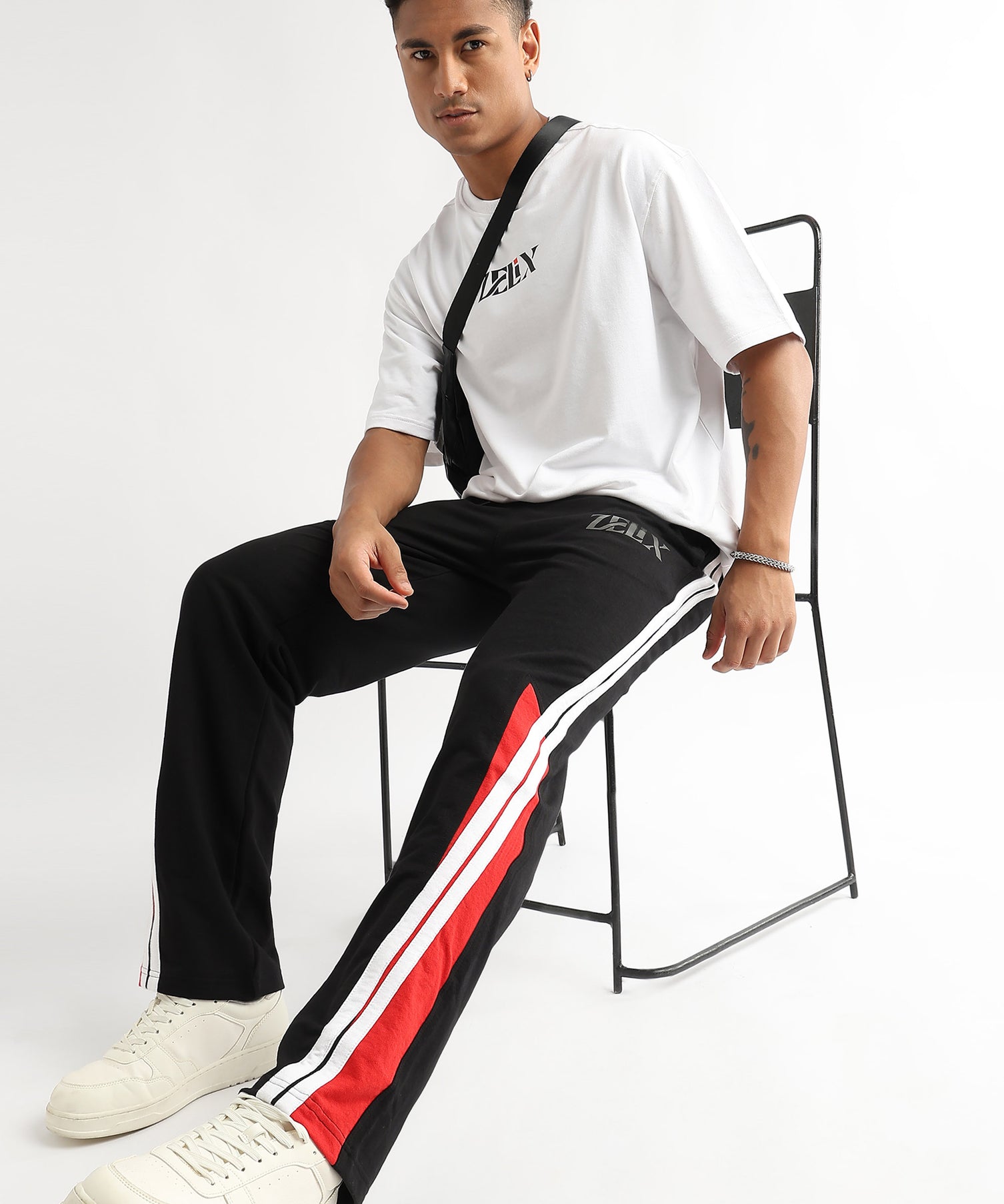 Unisex black-red streetwear jogger pants