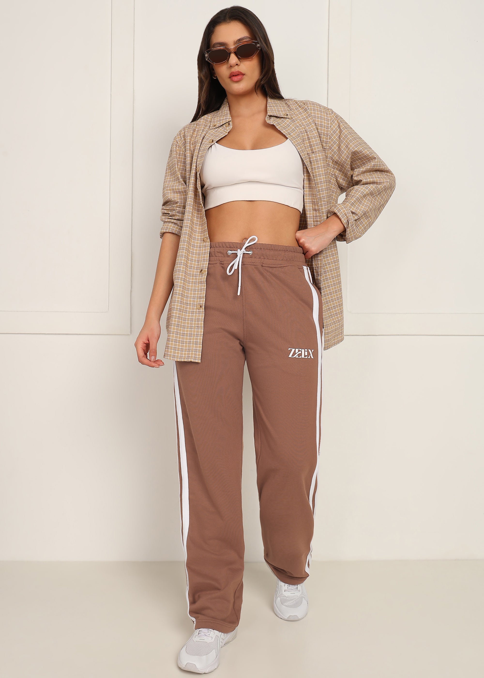 WOMEN VECTOR STRIPE JOGGERS (BROWN-WHITE)
