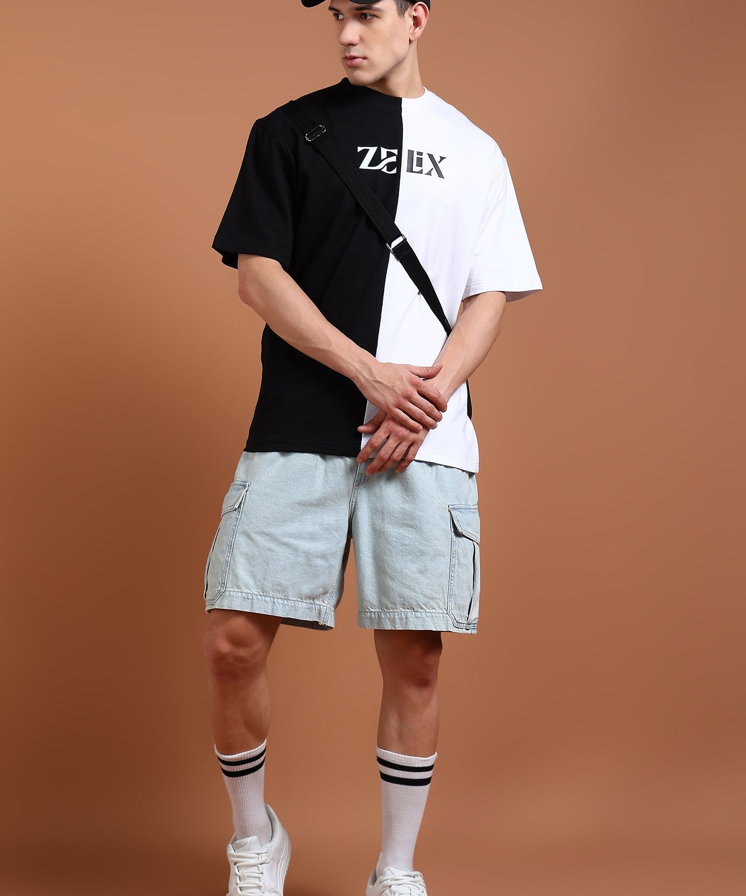 Drop shoulder relaxed fit black-white unisex shirt