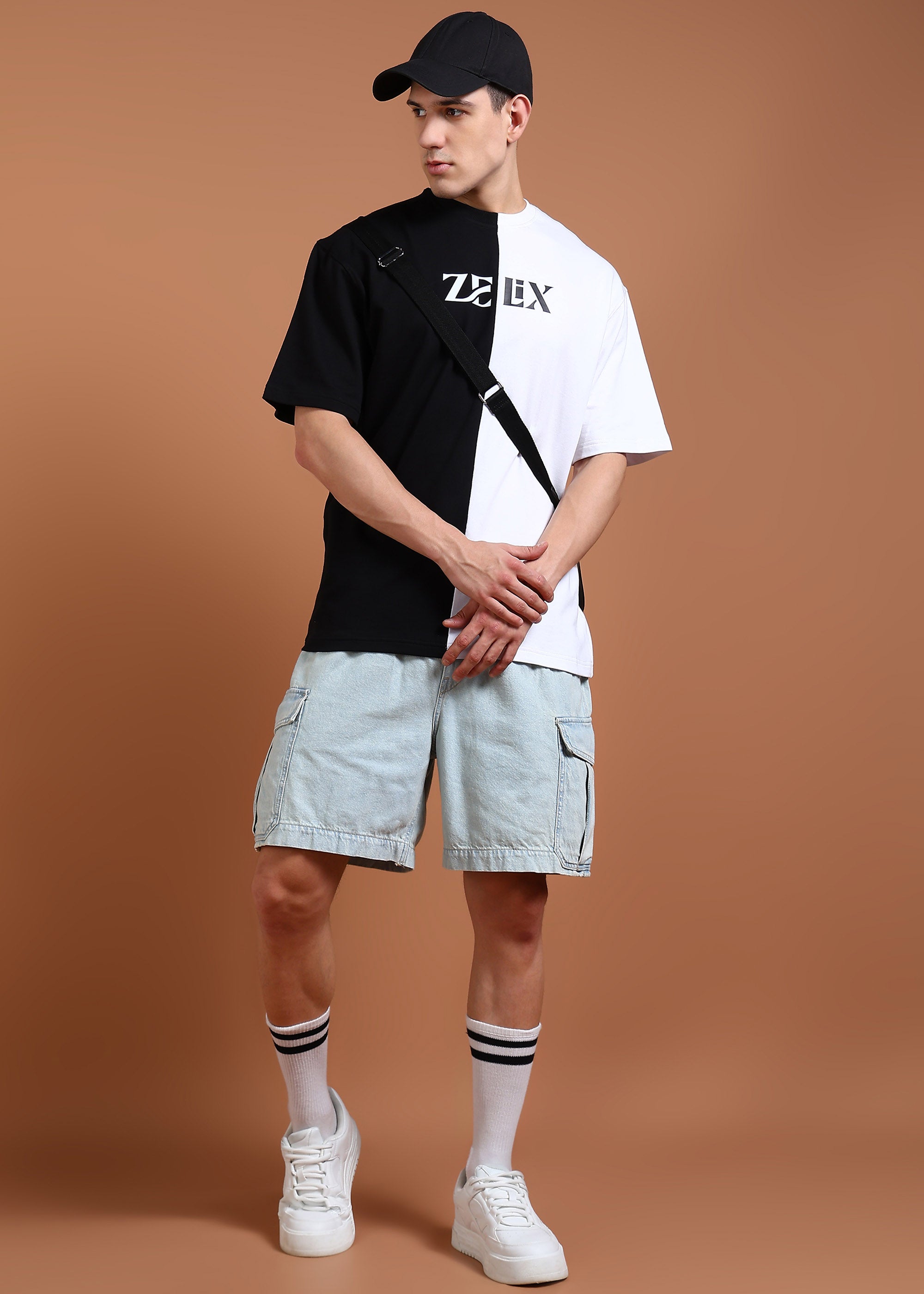 Drop shoulder relaxed fit black-white unisex shirt