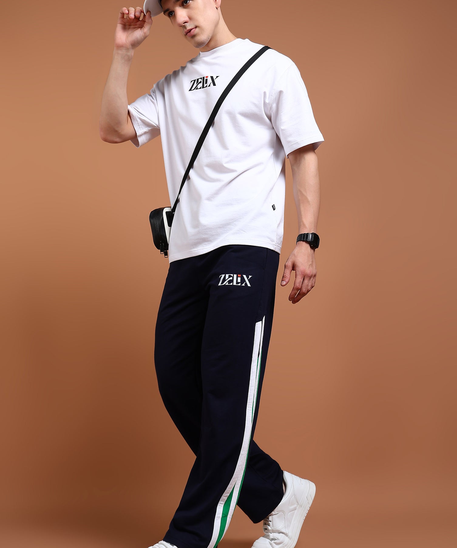 Cotton blend navy blue streetwear joggers