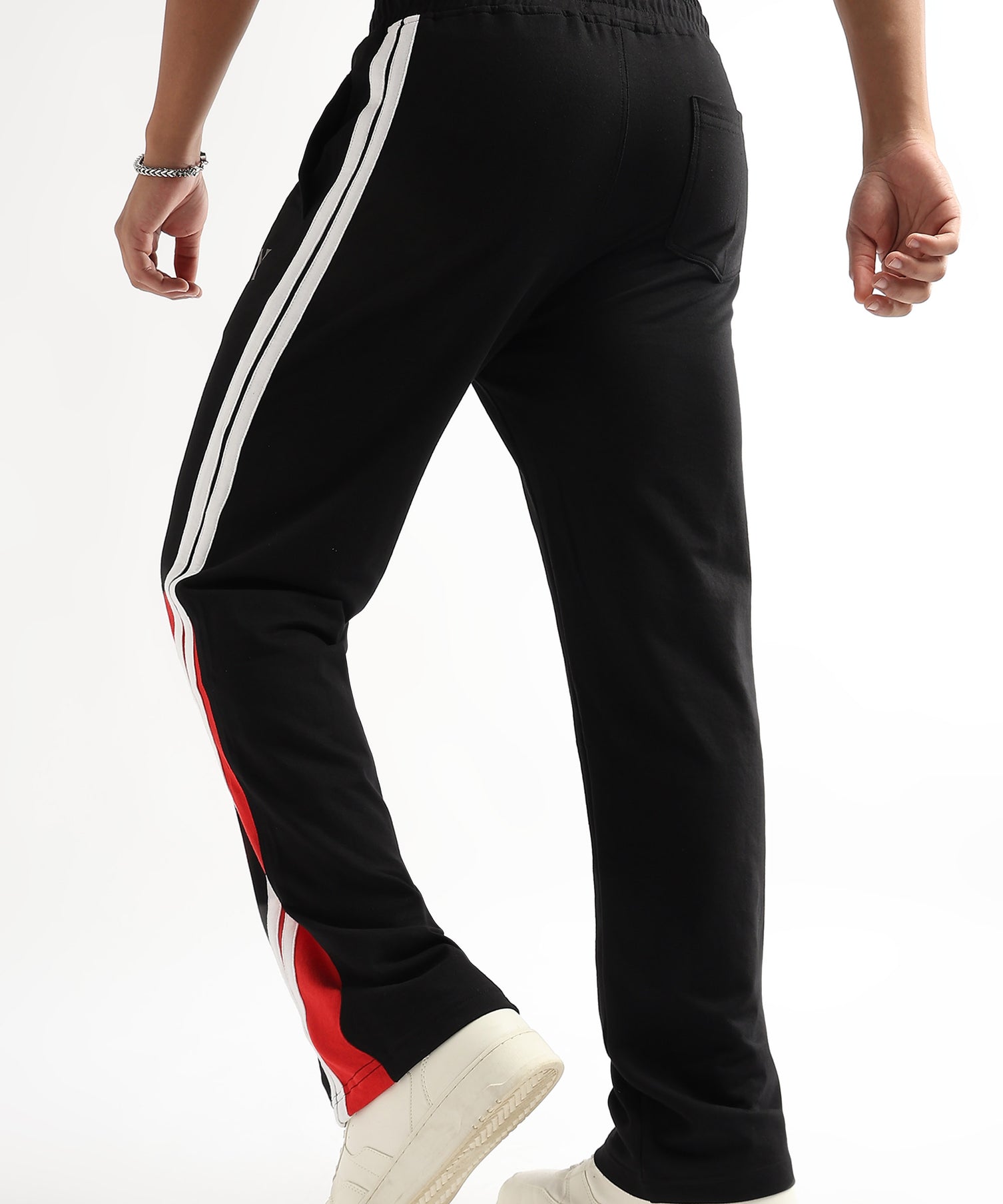 Black and red “Crimson Tornado” streetwear joggers