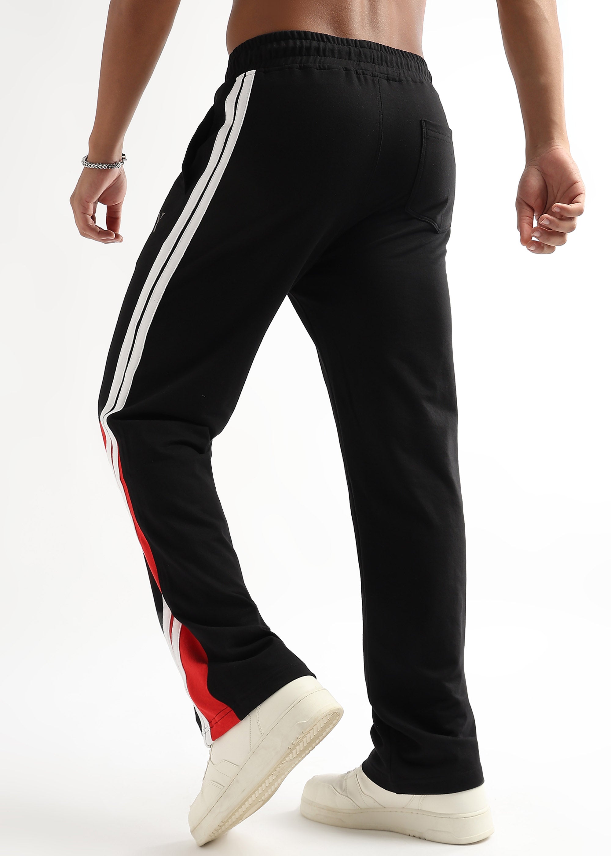 Black and red “Crimson Tornado” streetwear joggers