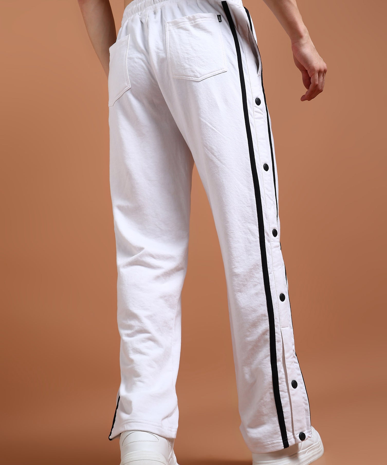 Cotton blend tapered jogger pants in white