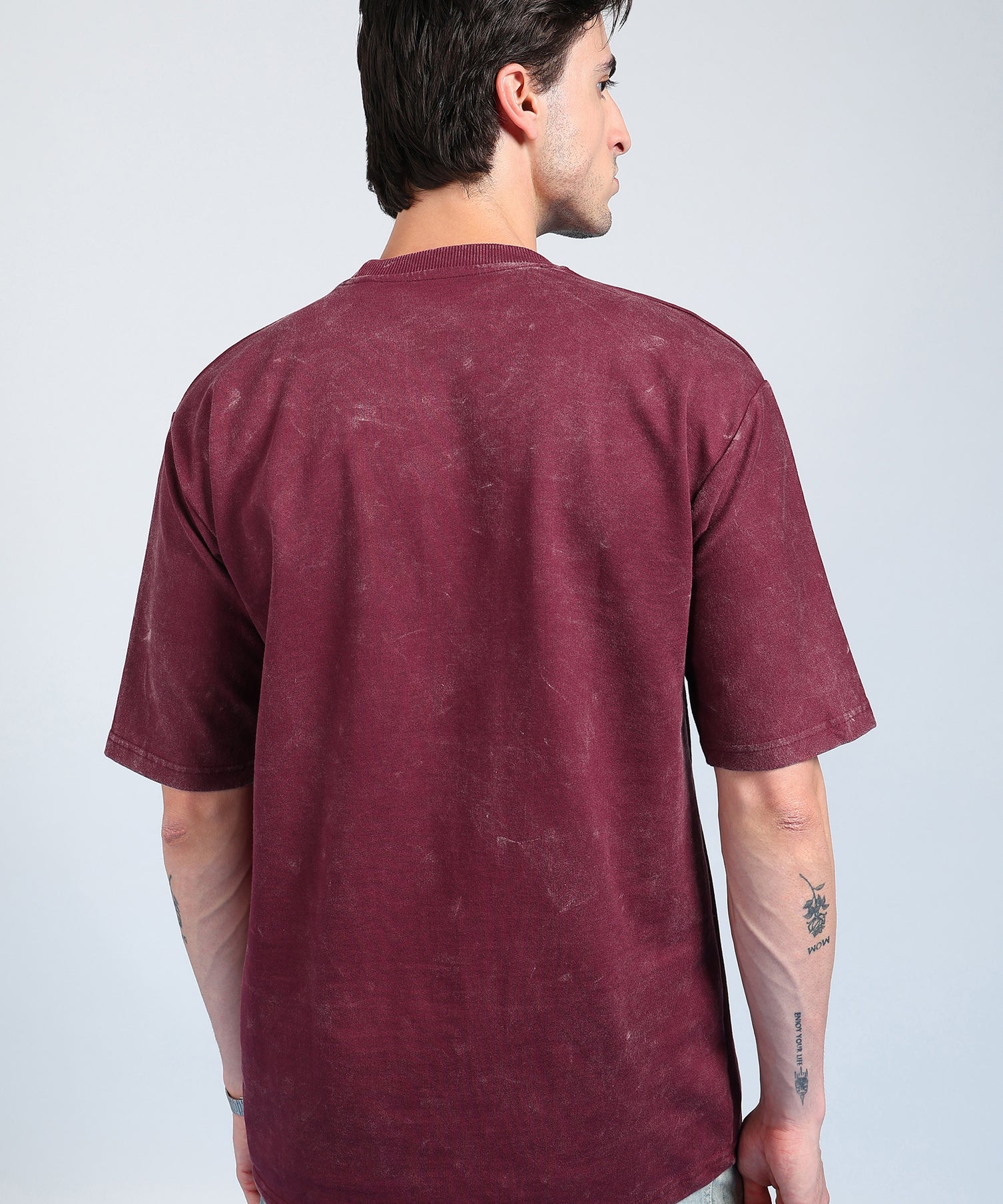 Glitch Skull Acid Wash T-Shirt Maroon