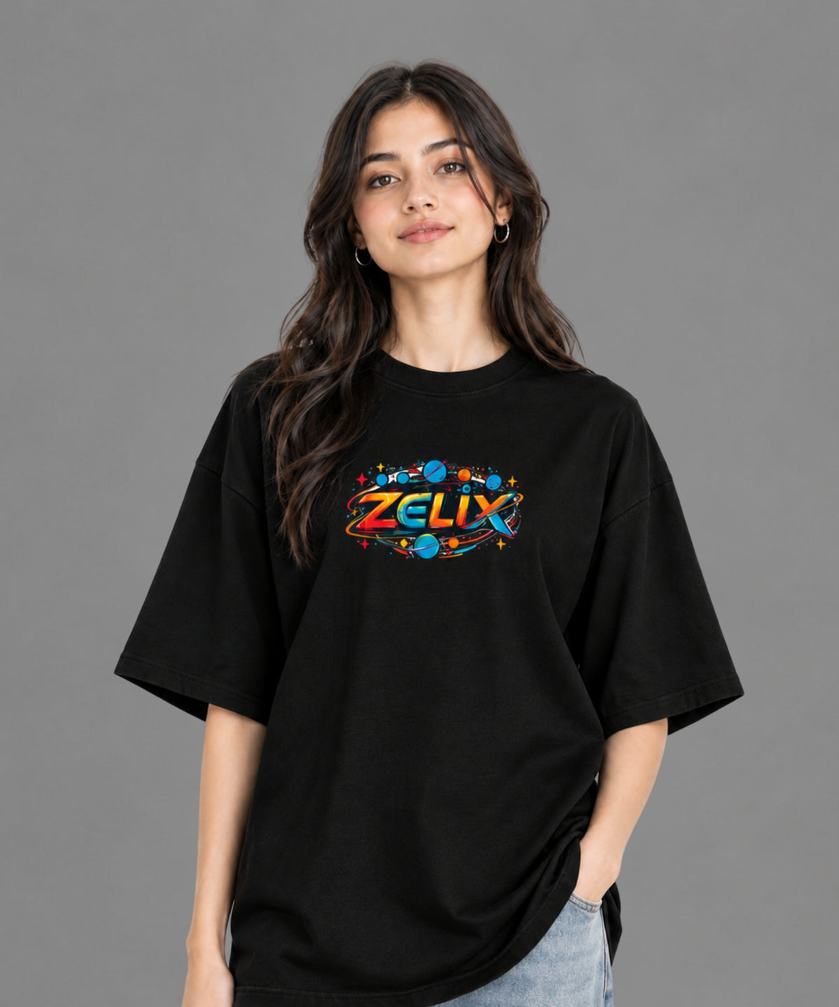 Women Astro Mind Over-Sized T-Shirt Black