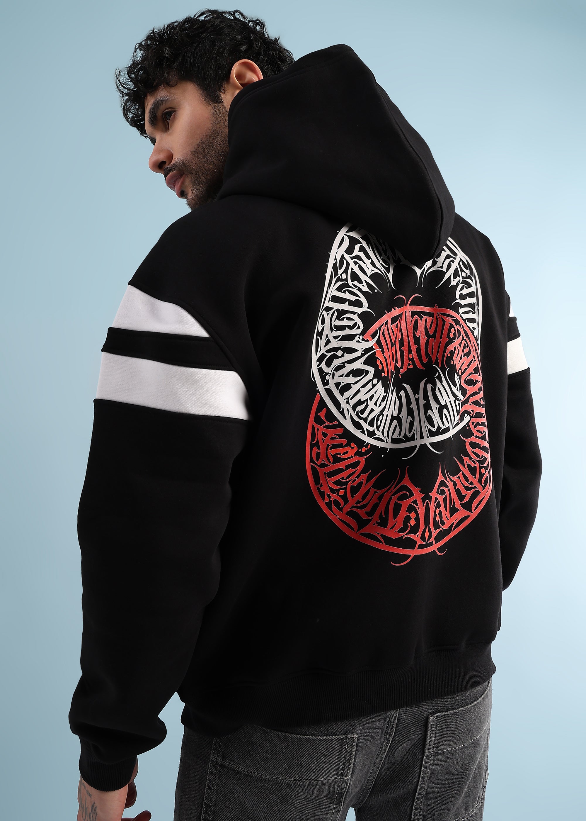 REBEL THREAD FLEECE HOODIE (BLACK WHITE)