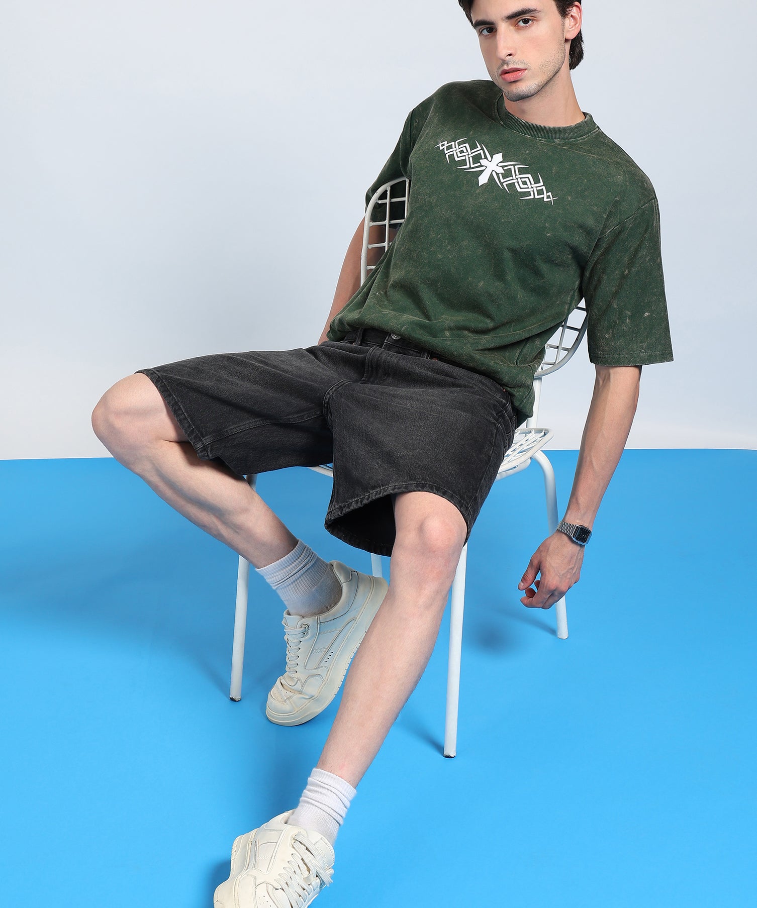 Cross Puff Acid Wash T-Shirt Green