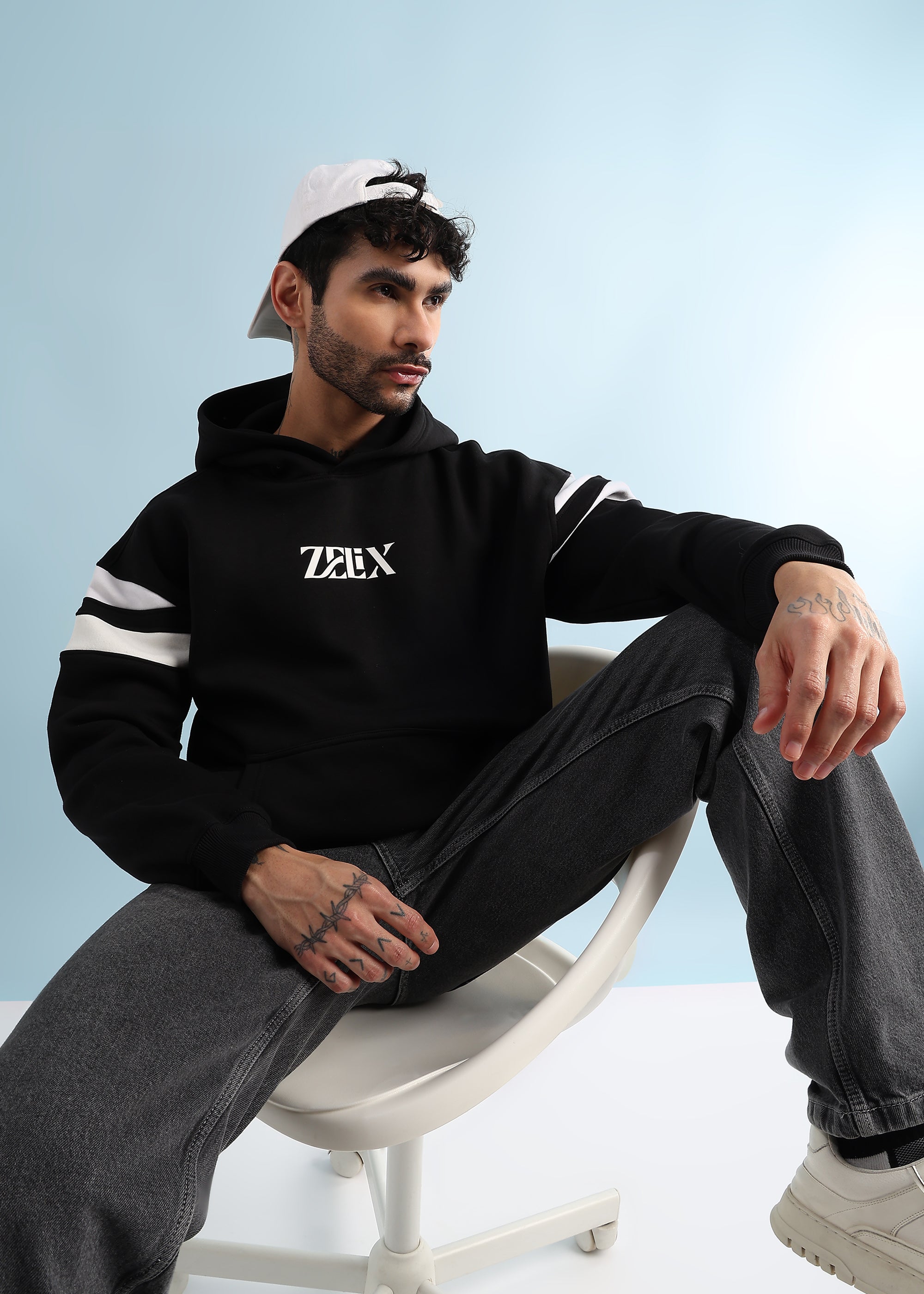 REBEL THREAD FLEECE HOODIE (BLACK WHITE)