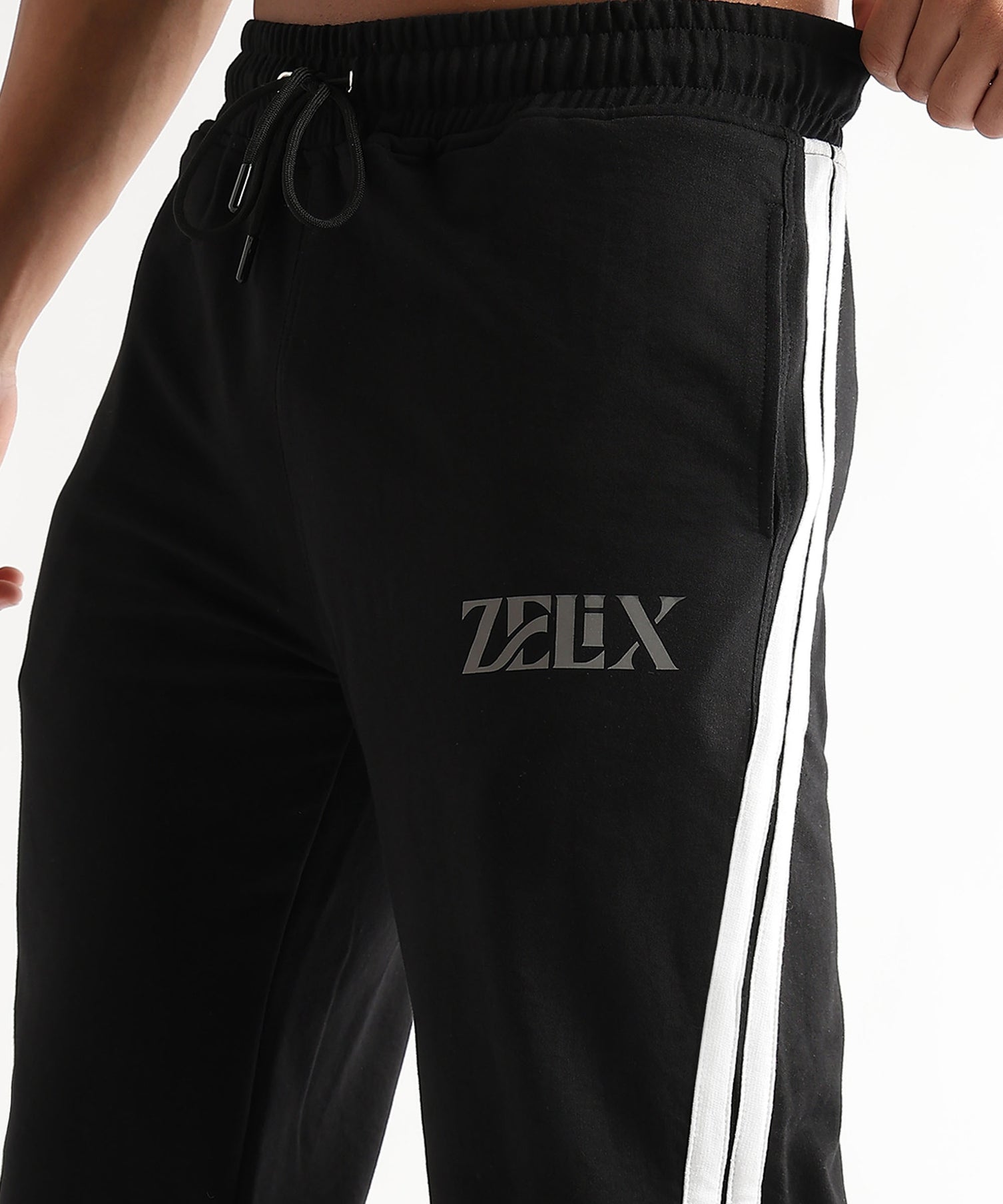 Stylish tapered leg joggers black with red stripes