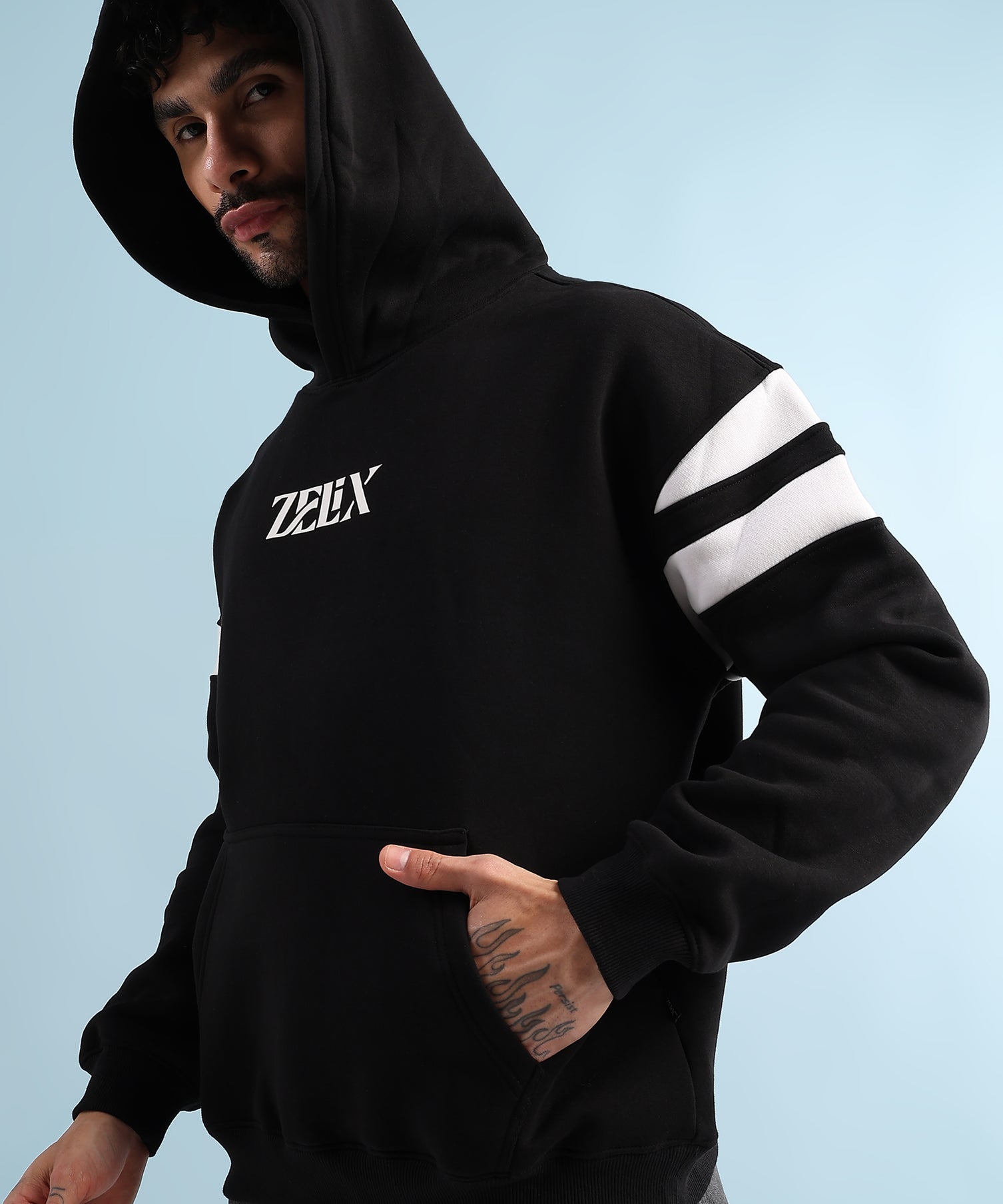 Rebel Thread Fleece Hoodie Black White