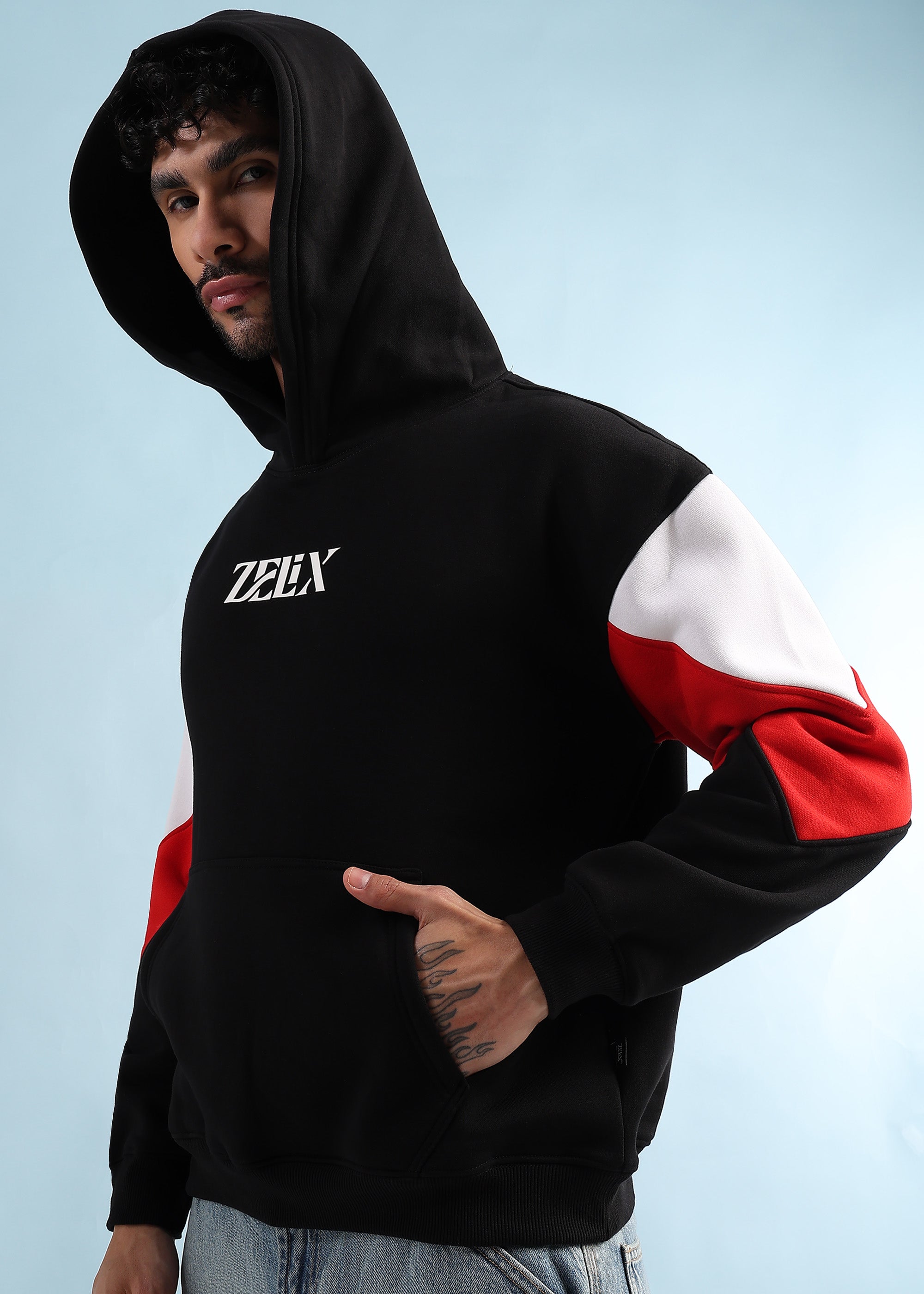 TRUE GRIT FLEECE HOODIE (BLACK RED)