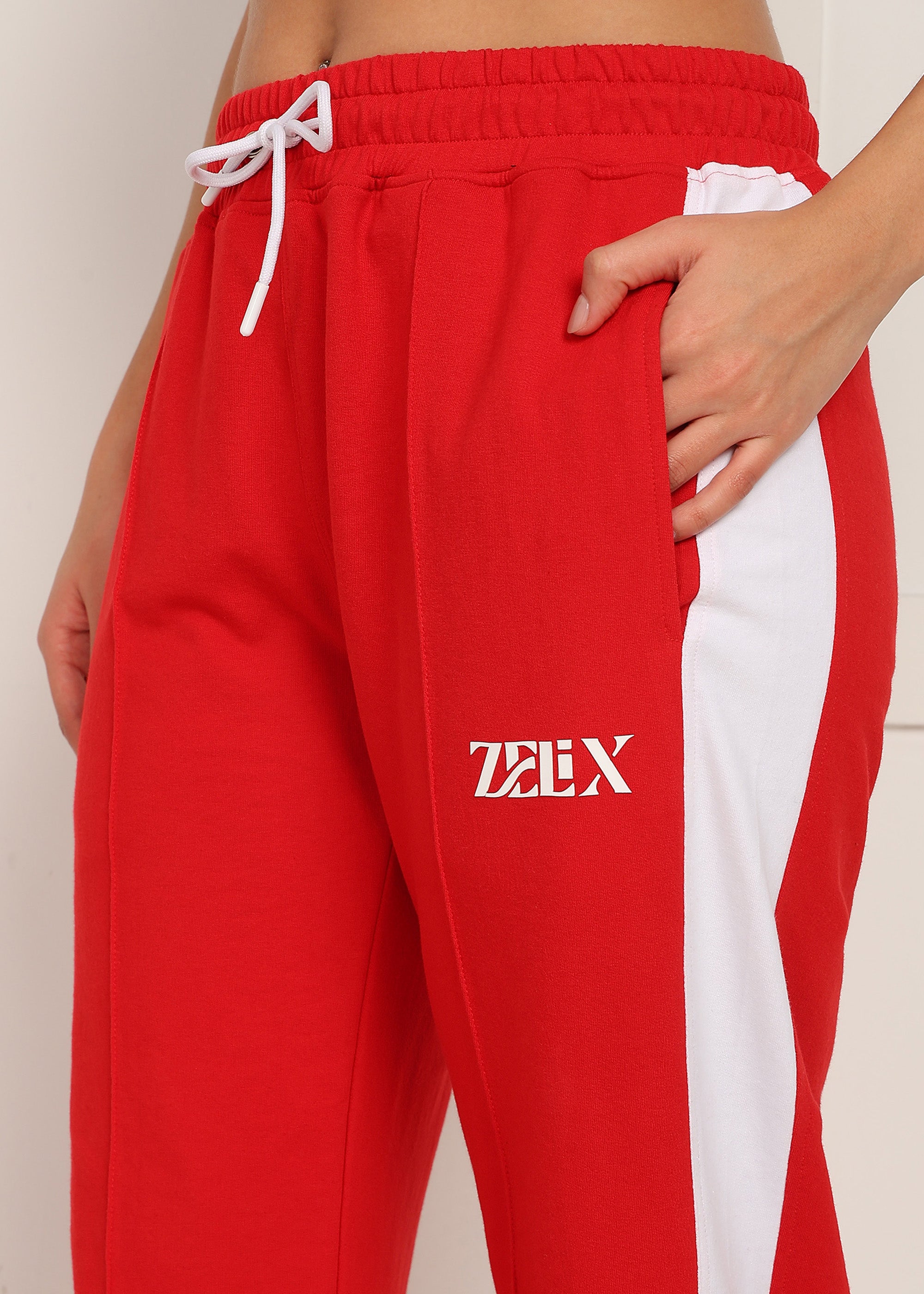 WOMEN VORTEX SIDE SEAM JOGGERS (RED-WHITE)