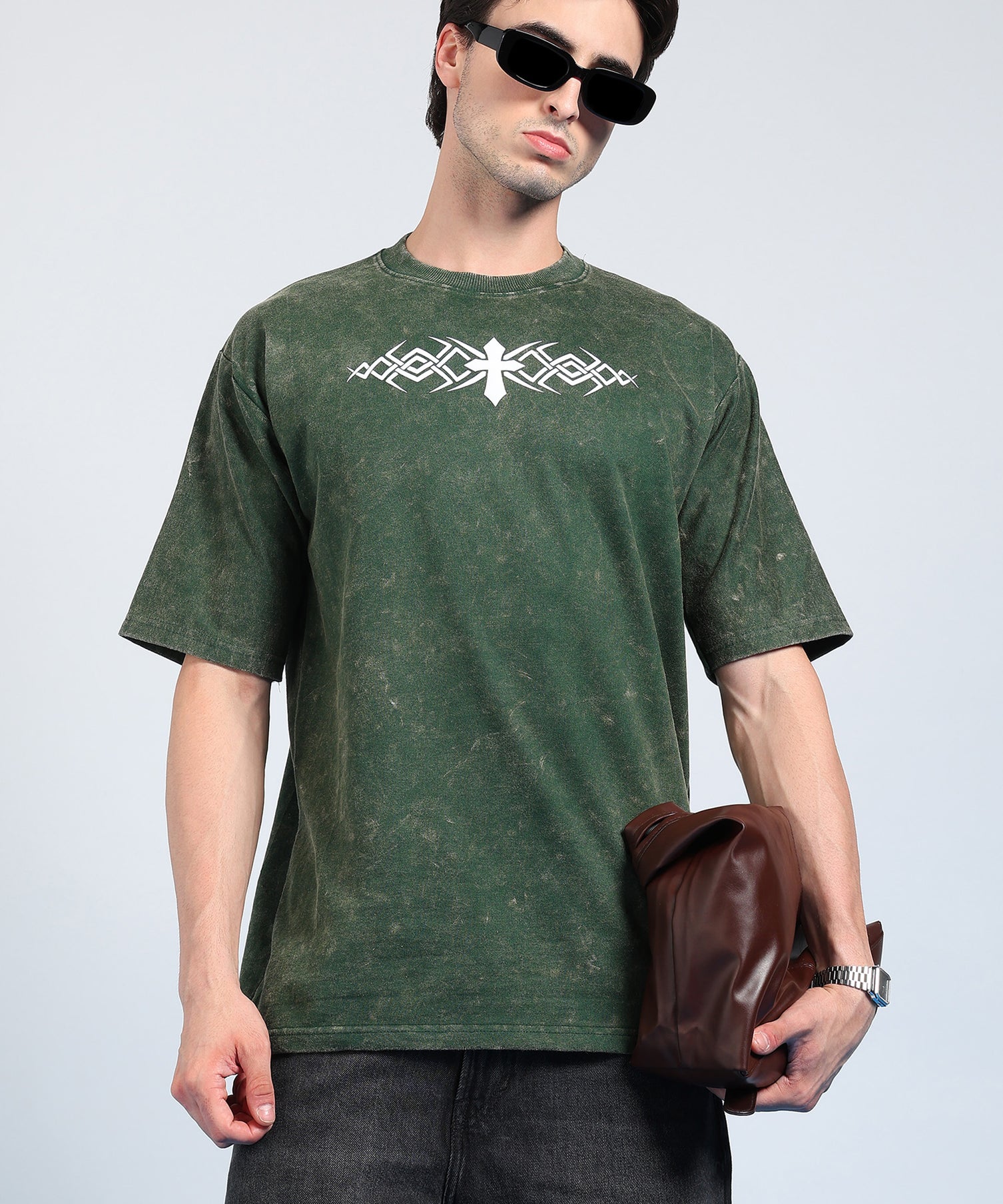 Cross Puff Acid Wash T-Shirt Green