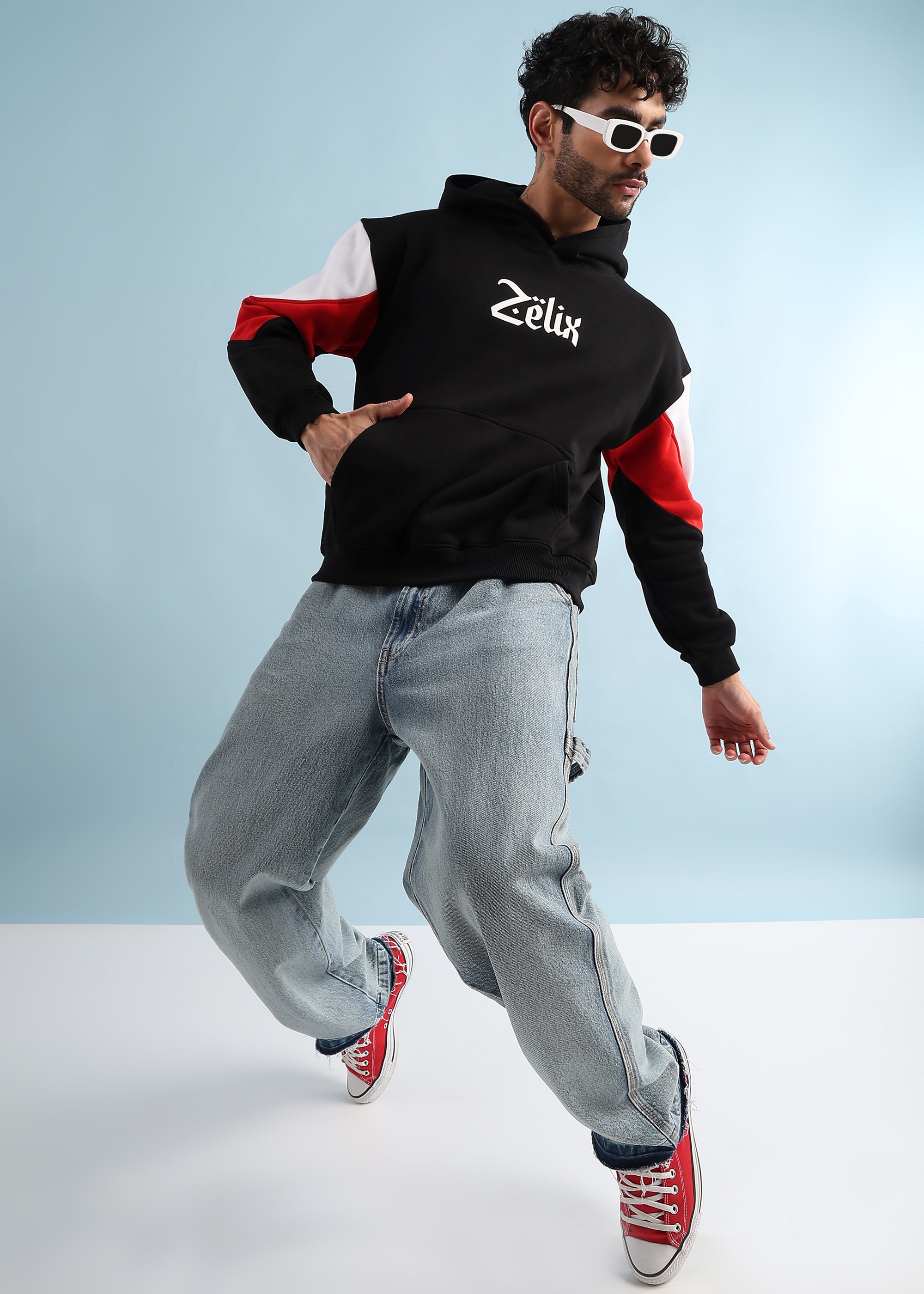 URBAN DIMENSION FLEECE HOODIE (BLACK RED)