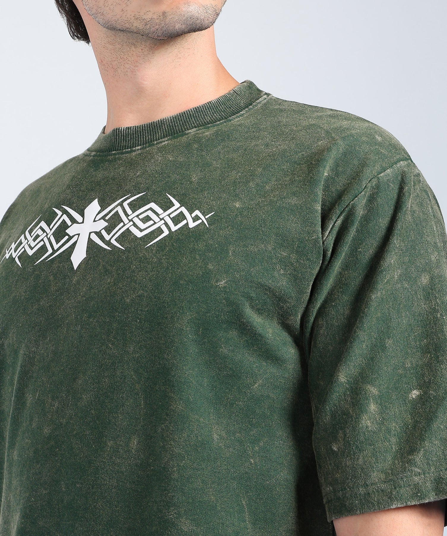 Cross Puff Acid Wash T-Shirt Green