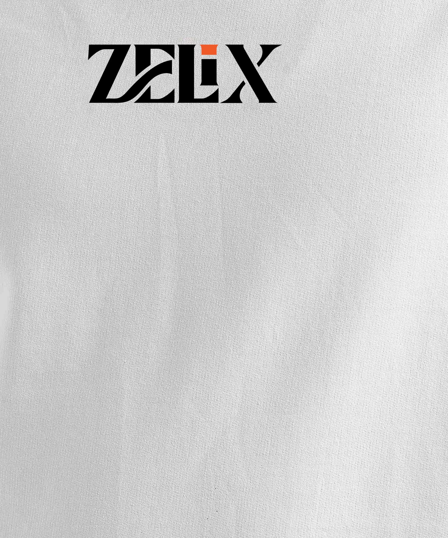 White sweatshirt with 'Zelix' logo on a plain background