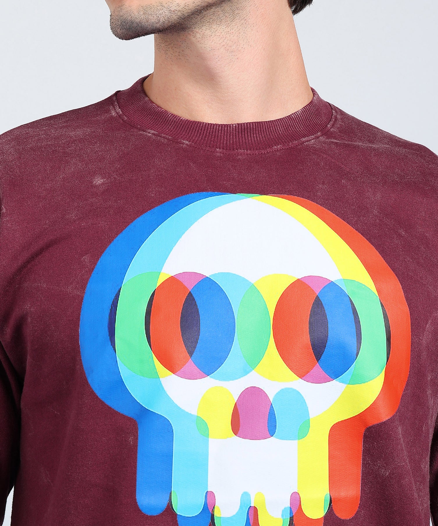Glitch Skull Acid Wash T-Shirt Maroon