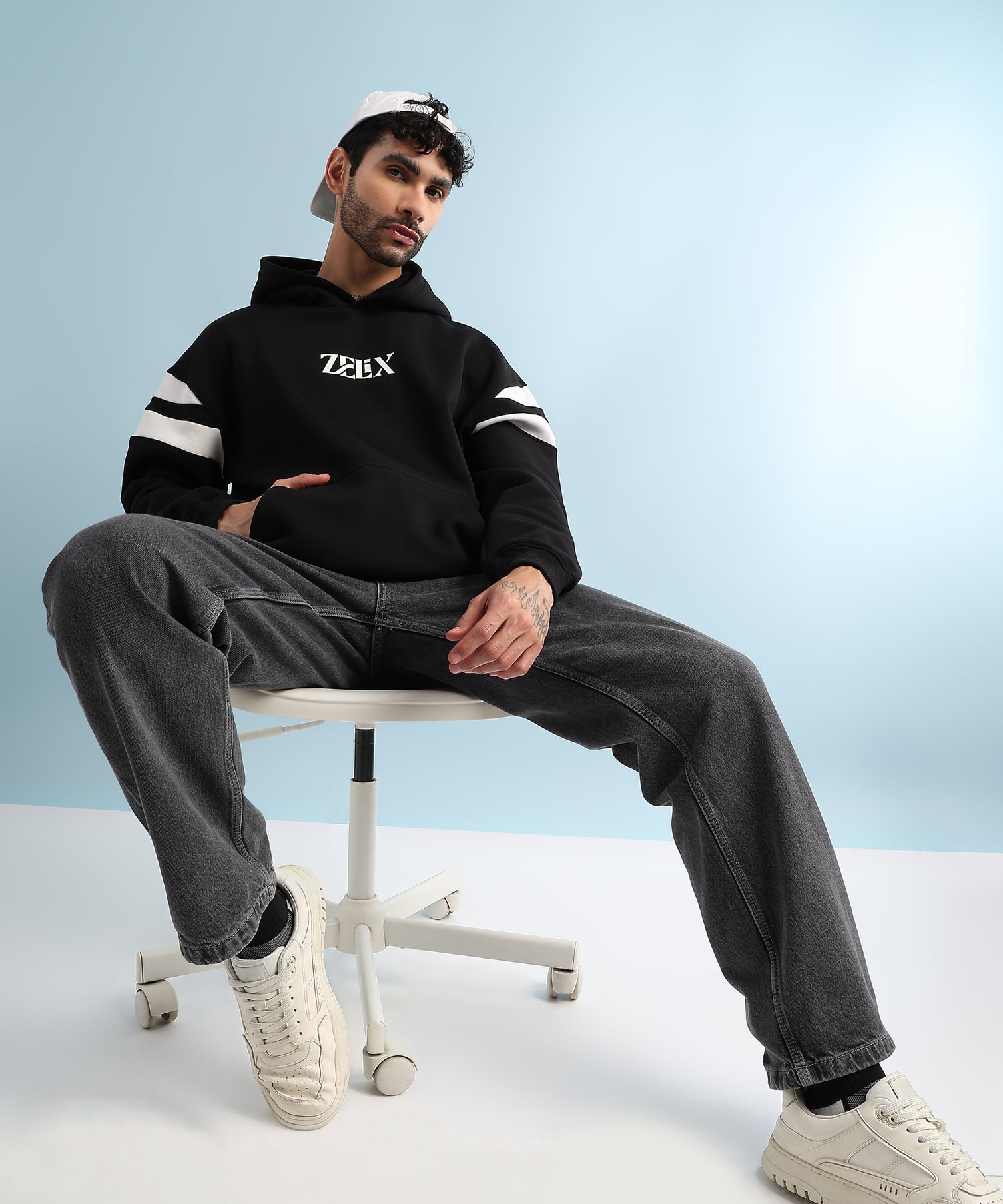 Rebel Thread Fleece Hoodie Black White