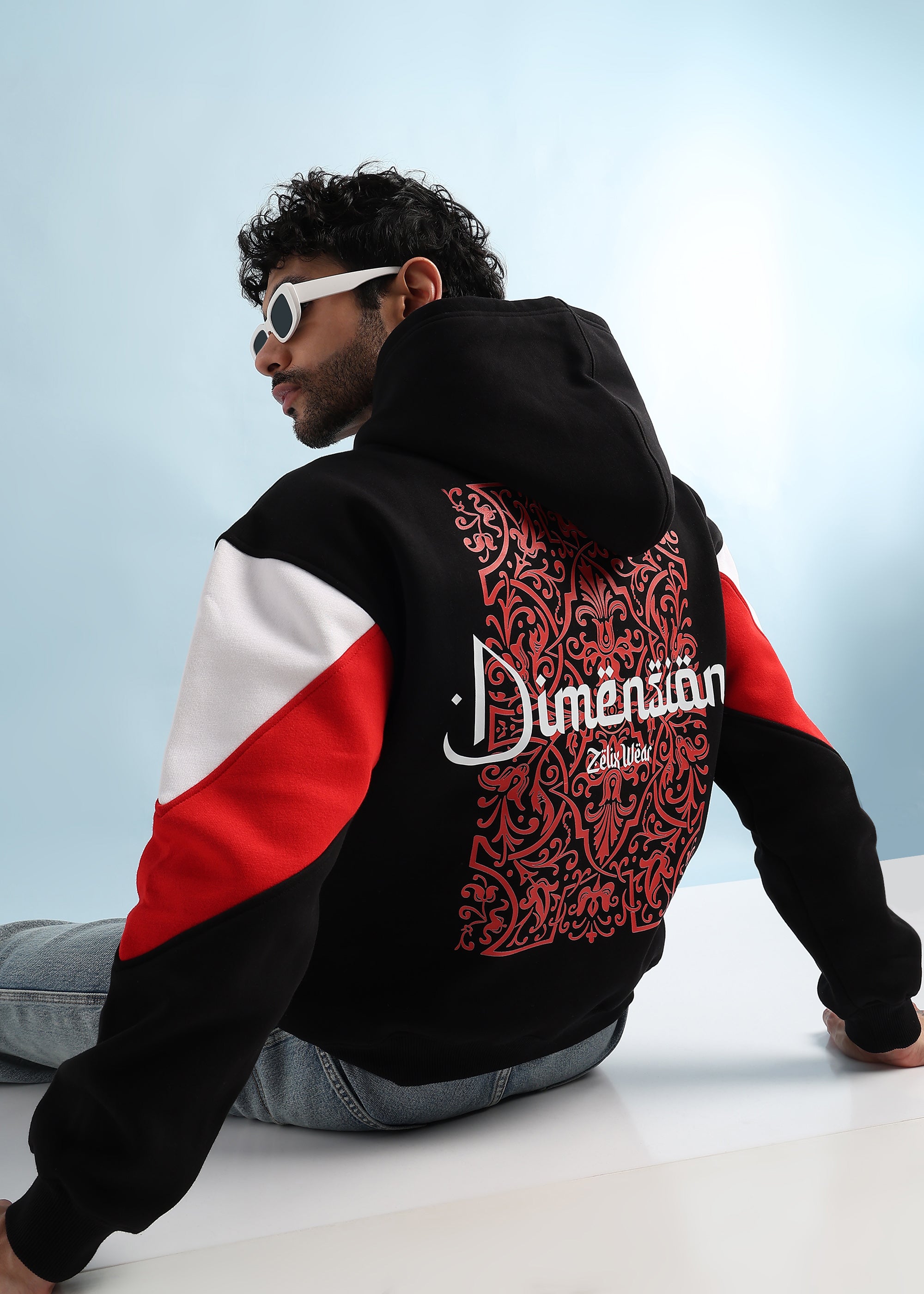 URBAN DIMENSION FLEECE HOODIE (BLACK RED)