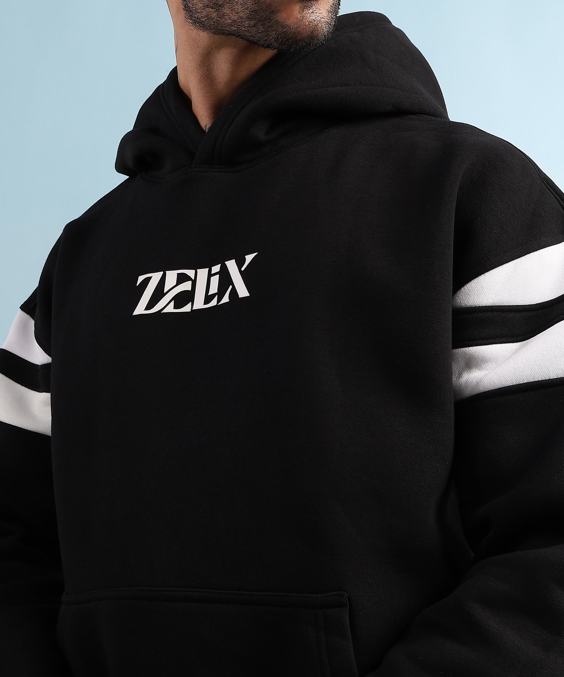Rebel Thread Fleece Hoodie Black White